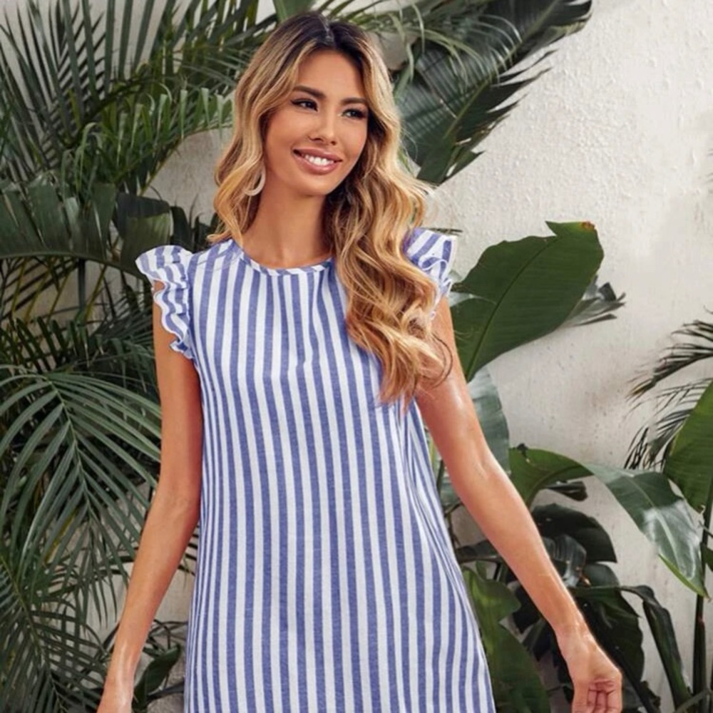 Tie Back Ruffle Armhole Stripped Dress